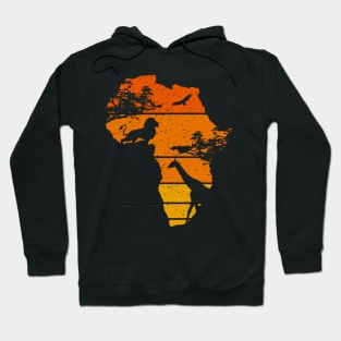 Africa Map African Safari | Lion Giraffe | Vintage Sunset Hoodie